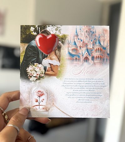 N°181.7 - Remerciement Mariage château or rose Royal tendresse