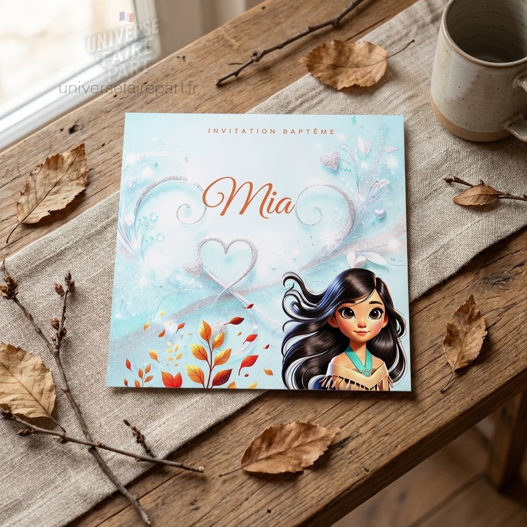 N°339.8 – Faire-part invitation Princesses de contes Pocahontas