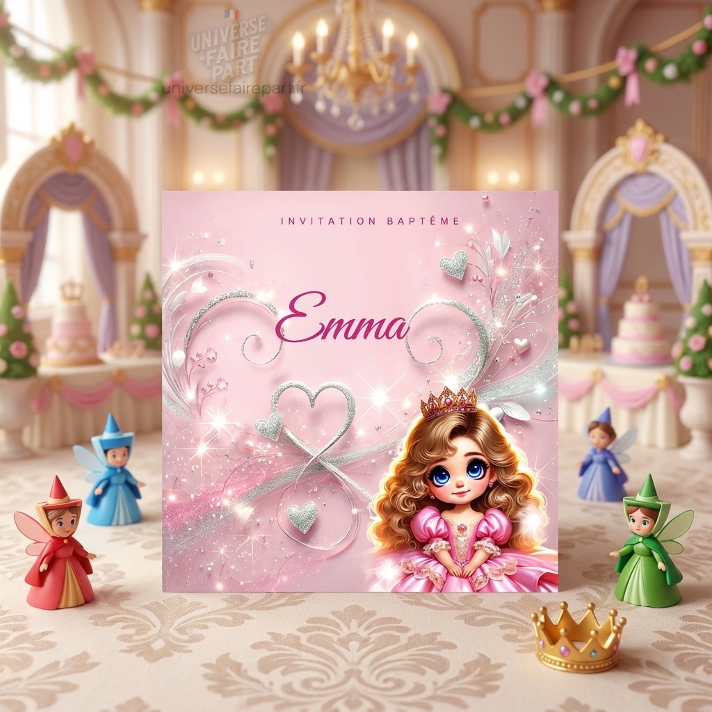 N°339.3 – Faire-part invitation Princesses de contes Aurore « Rose »