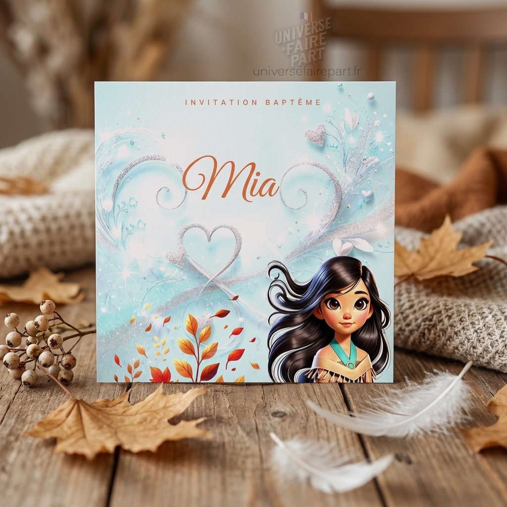 N°339.8 – Faire-part invitation Princesses de contes Pocahontas