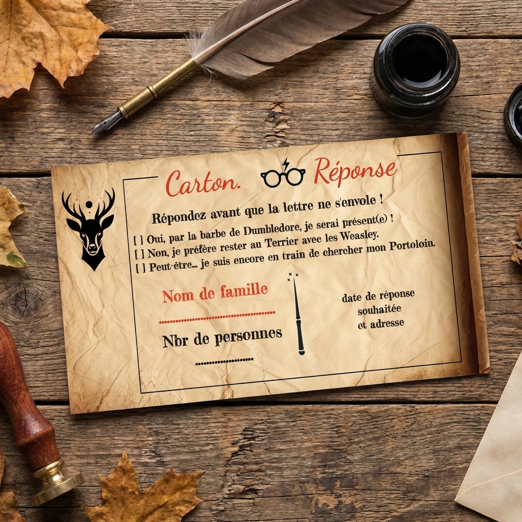 N°225,1 – Carton réponse invitation Poudlard Anniversaire Harry Potter parchemin