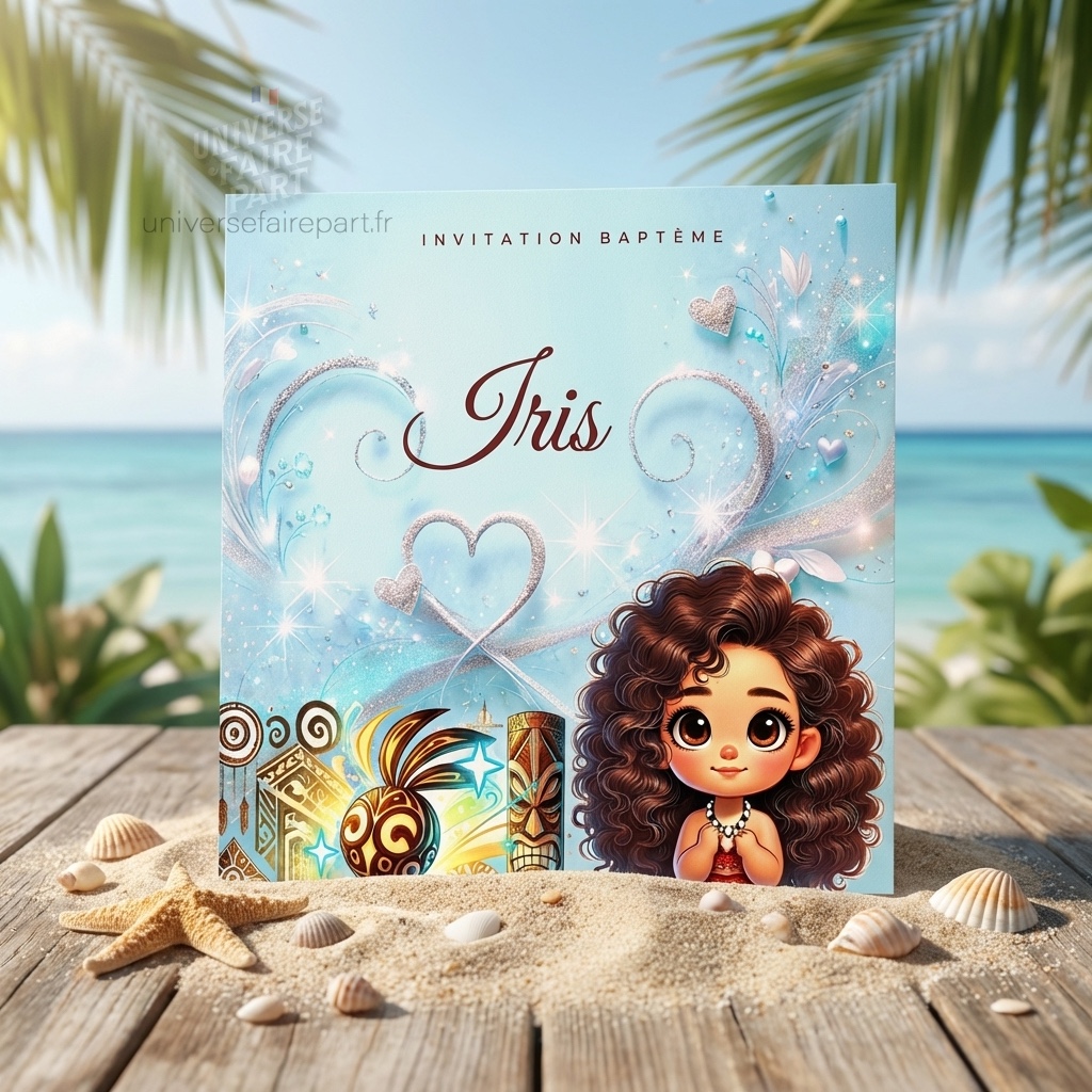 N°339.12 – Faire-part invitation Princesses de contes Vaiana