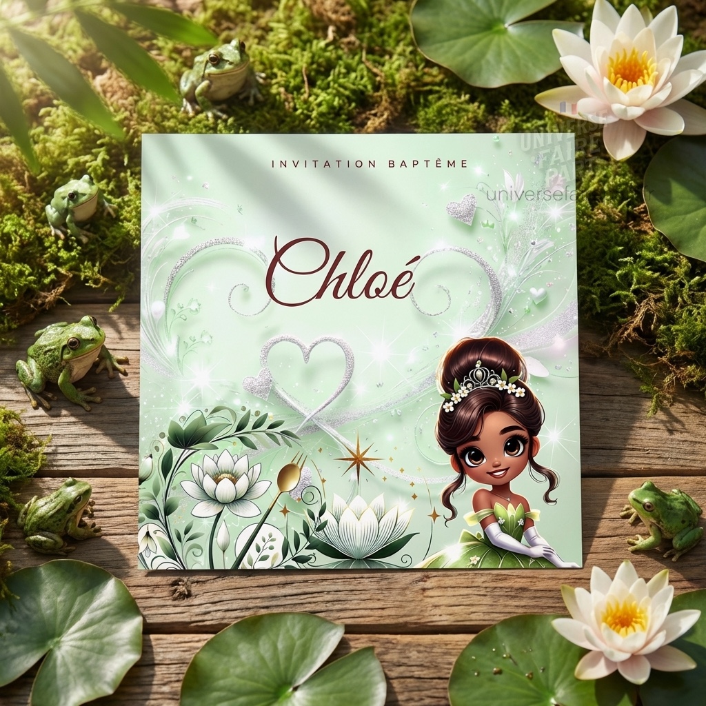 N°339.11 – Faire-part invitation Princesses de contes Tiana