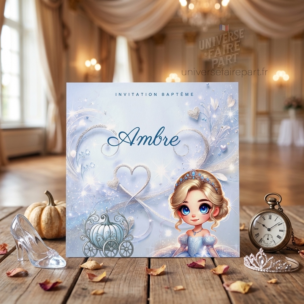 N°339.2 – Faire-part invitation Princesses de contes Cendrillon