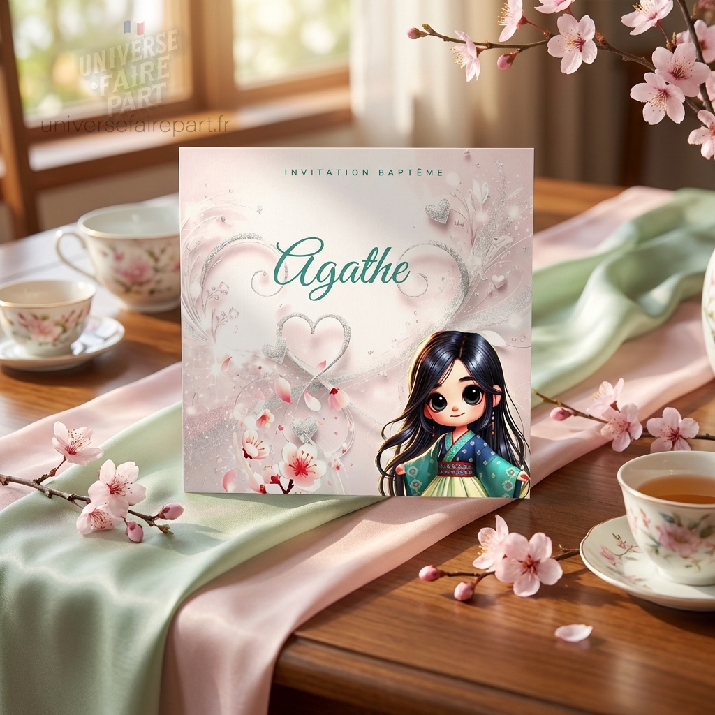 N°339.7 – Faire-part invitation Princesses de contes Mulan