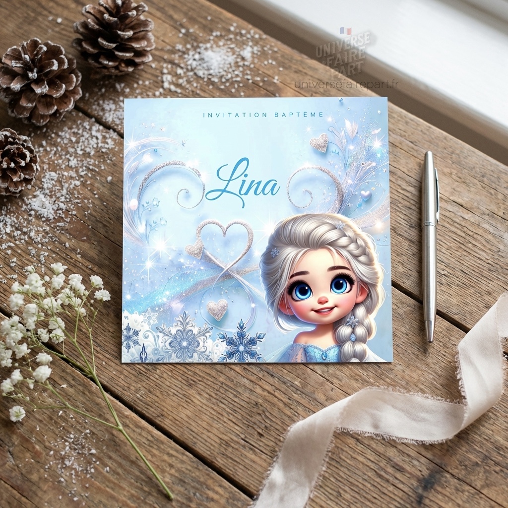 N°339.6 – Faire-part invitation Princesses de contes Elsa