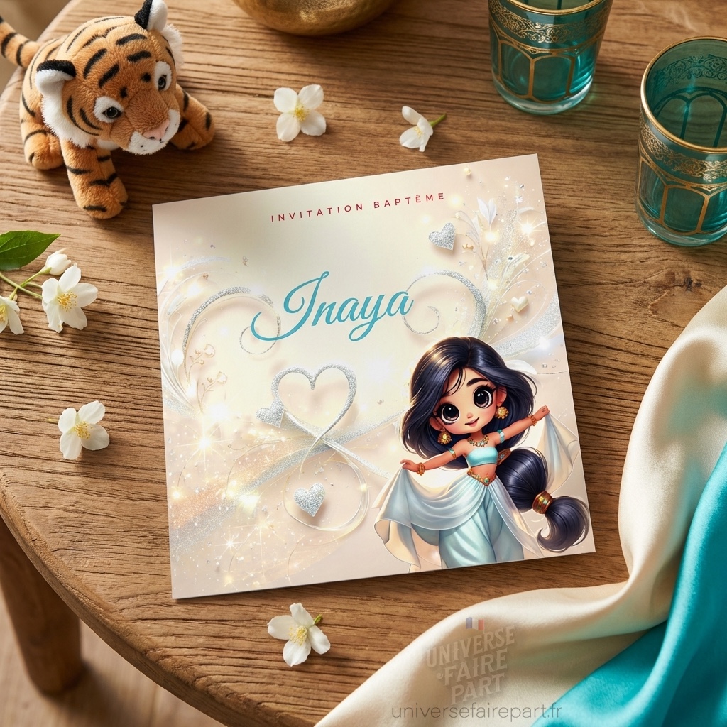 N°339.5 - Faire-part invitation Princesses de contes Jasmine