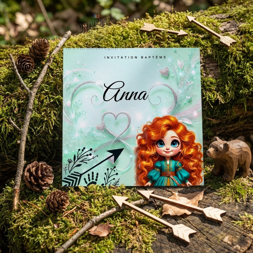 N°339.10 – Faire-part invitation Princesses de contes Rebelle Merida