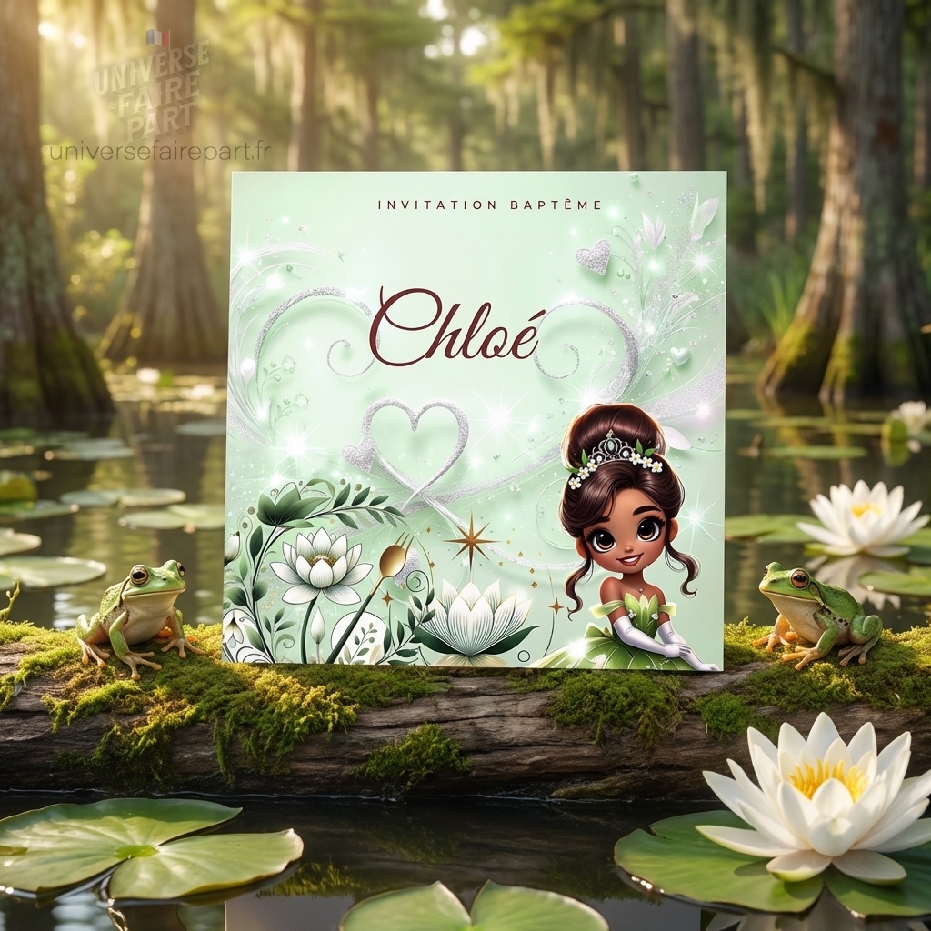 N°339.11 – Faire-part invitation Princesses de contes Tiana