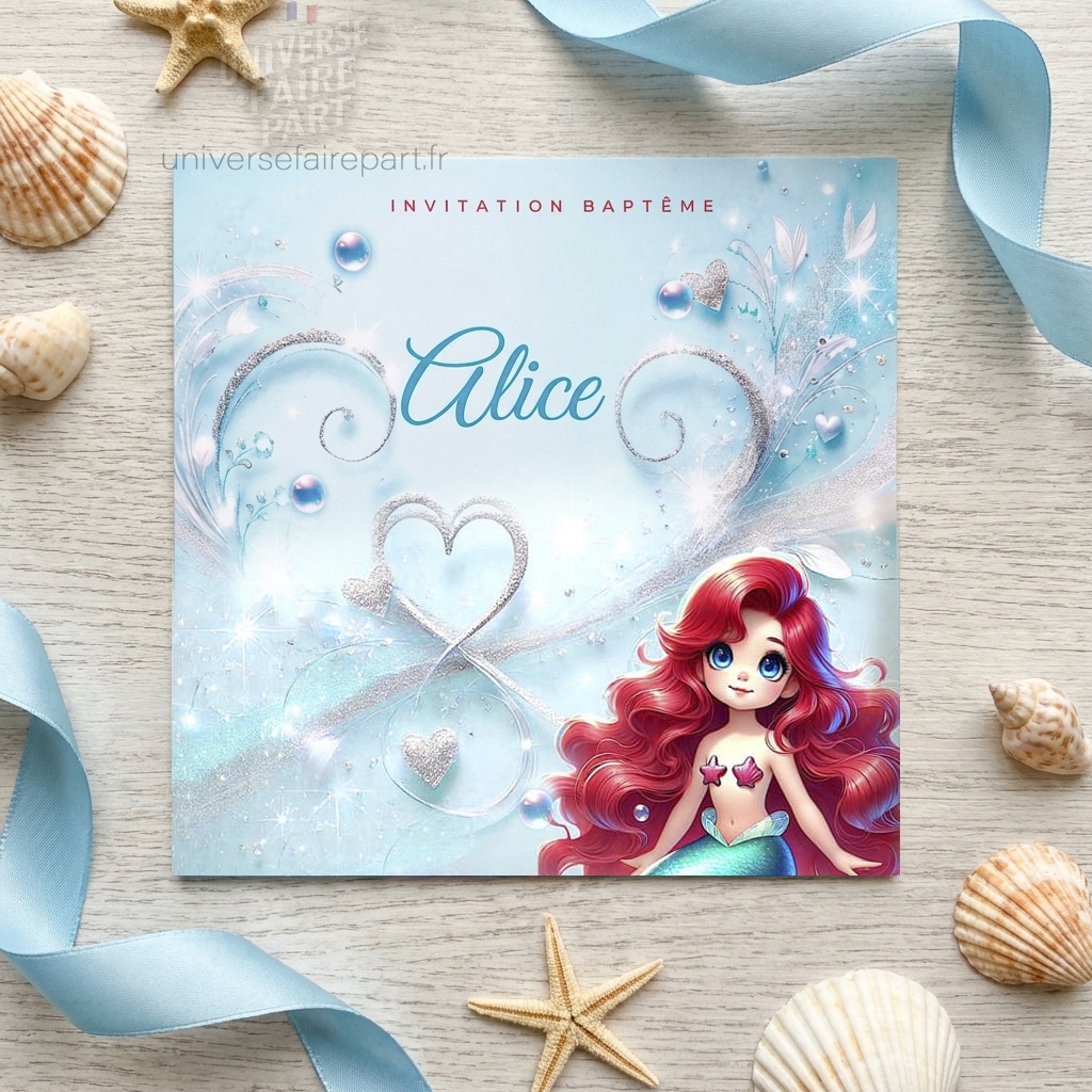 N°339.4 – Faire-part invitation Princesses de contes Ariel petite sirène