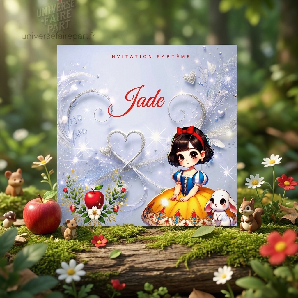 N°339.1 – Faire-part invitation Princesses de contes Blanche Neige