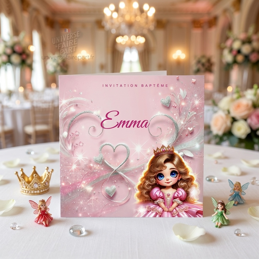 N°339.3 - Faire-part invitation Princesses de contes Aurore "Rose"