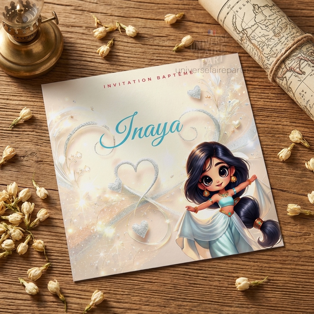 N°339.5 - Faire-part invitation Princesses de contes Jasmine
