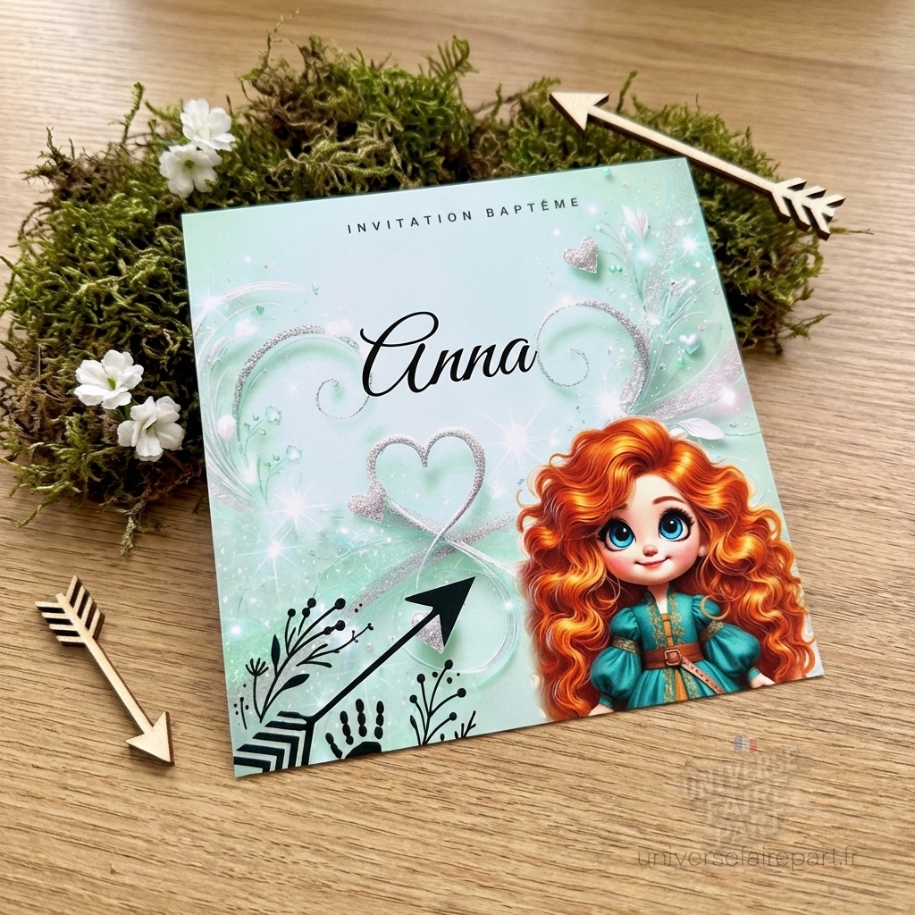 N°339.10 – Faire-part invitation Princesses de contes Rebelle Merida