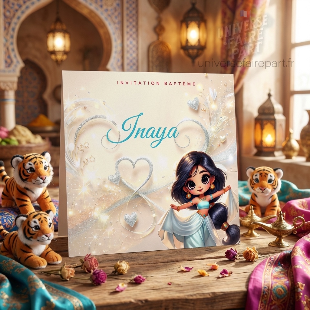 N°339.5 – Faire-part invitation Princesses de contes Jasmine