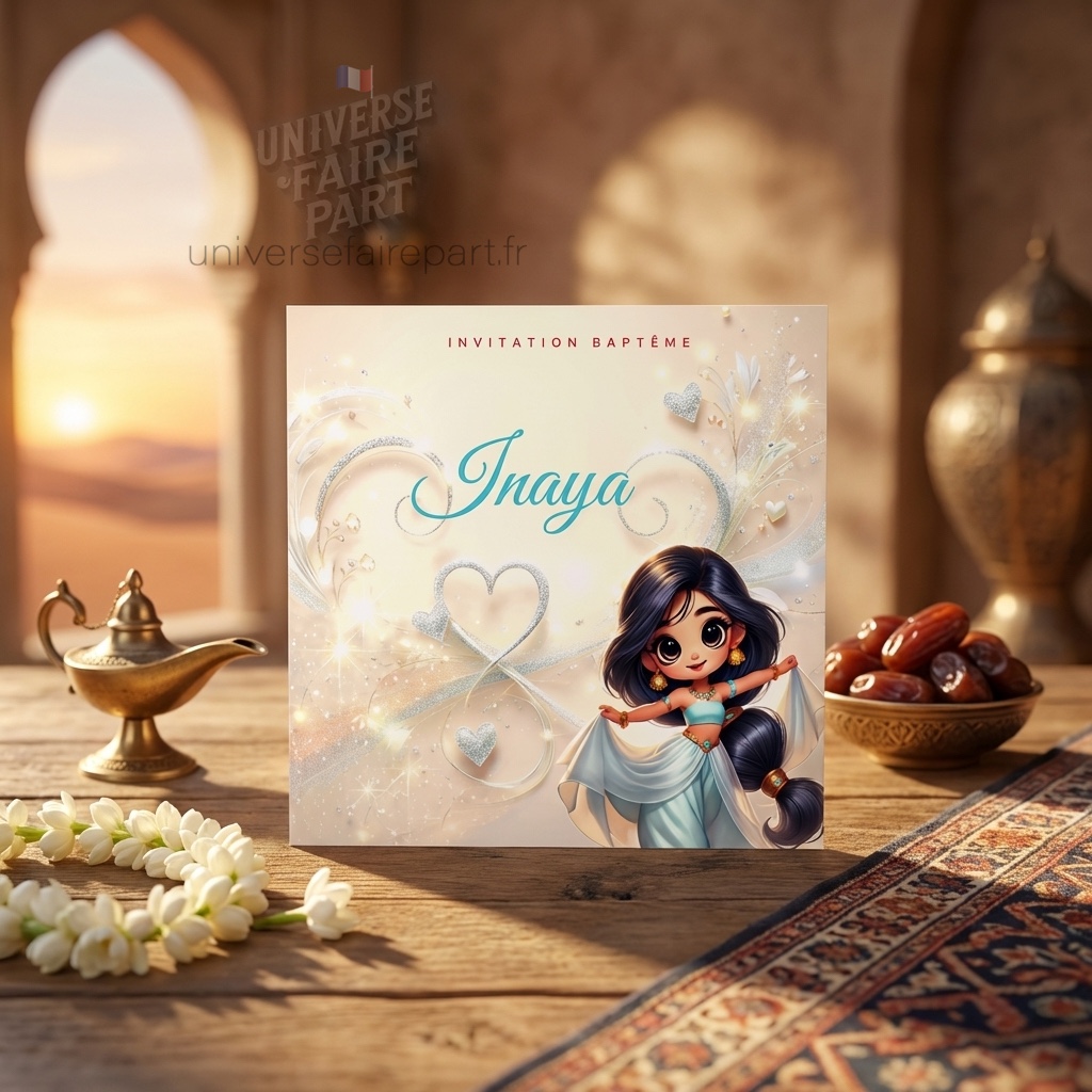 N°339.5 – Faire-part invitation Princesses de contes Jasmine