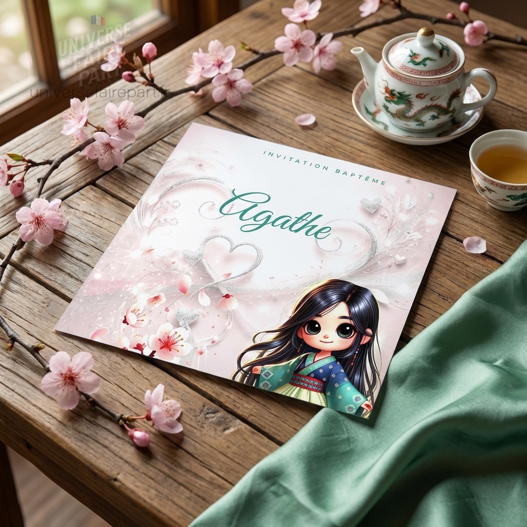 N°339.7 – Faire-part invitation Princesses de contes Mulan