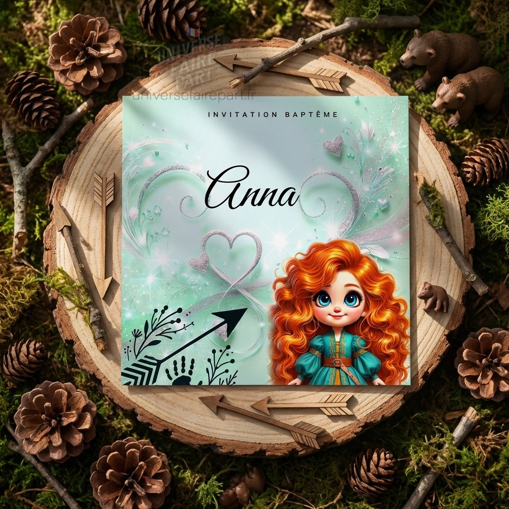 N°339.10 - Faire-part invitation Princesses de contes Rebelle Merida