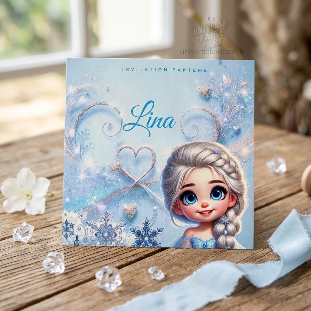 N°339.6 – Faire-part invitation Princesses de contes Elsa