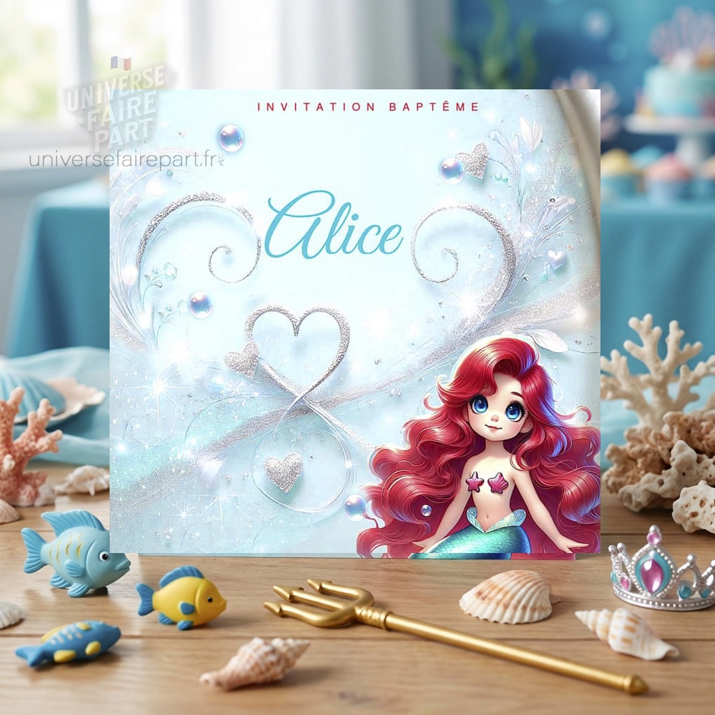 N°339.4 – Faire-part invitation Princesses de contes Ariel petite sirène