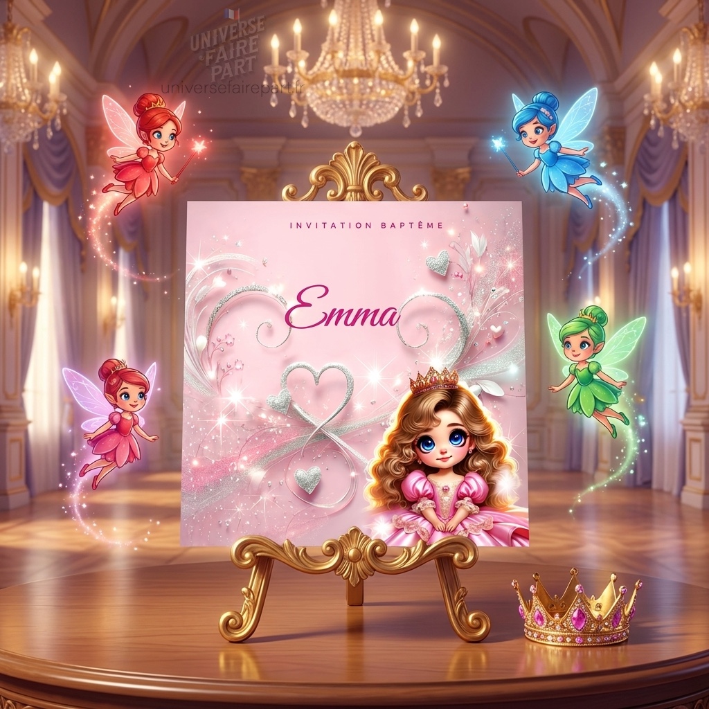 N°339.3 - Faire-part invitation Princesses de contes Aurore "Rose"