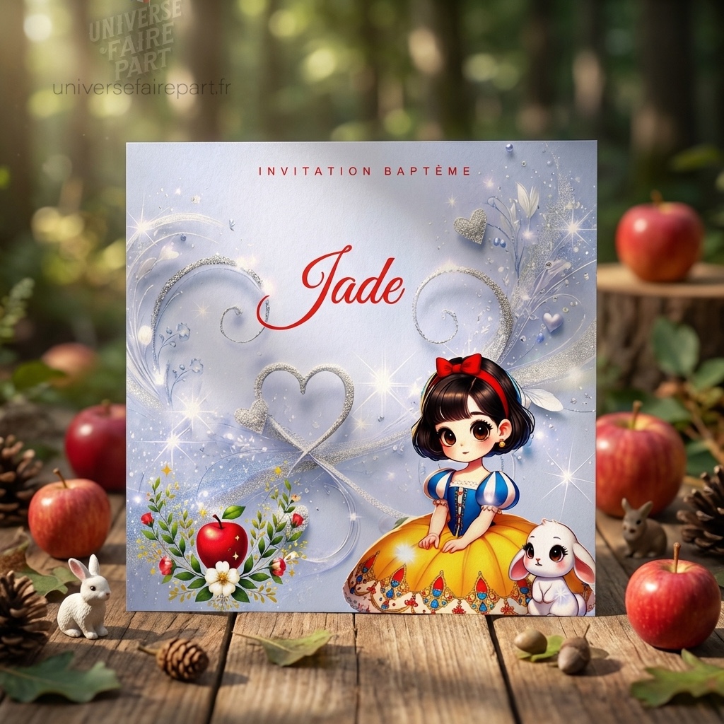 N°339.1 – Faire-part invitation Princesses de contes Blanche Neige