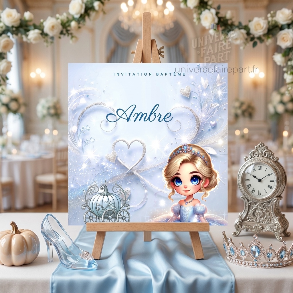 N°339.2 – Faire-part invitation Princesses de contes Cendrillon