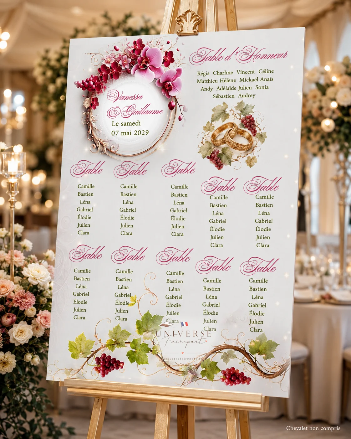 N°549.8 Plan de table mariage la vigne et l’orchidée