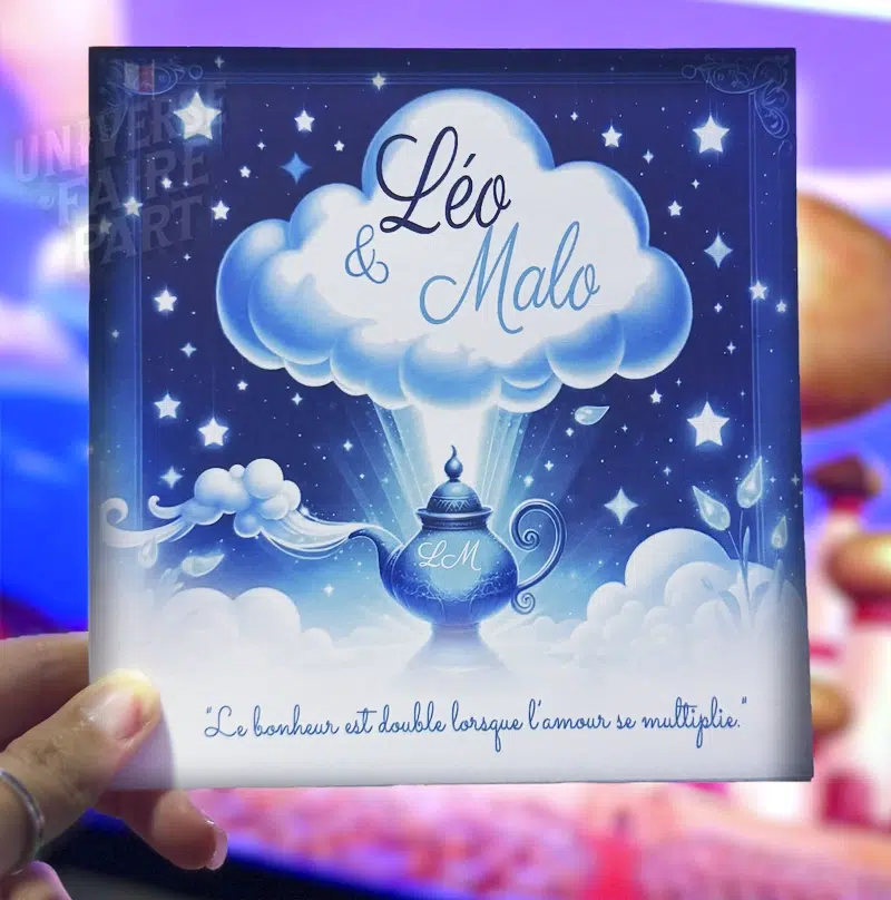 N°362-  Faire-part  naissance jumeaux la lampe magique Aladdin