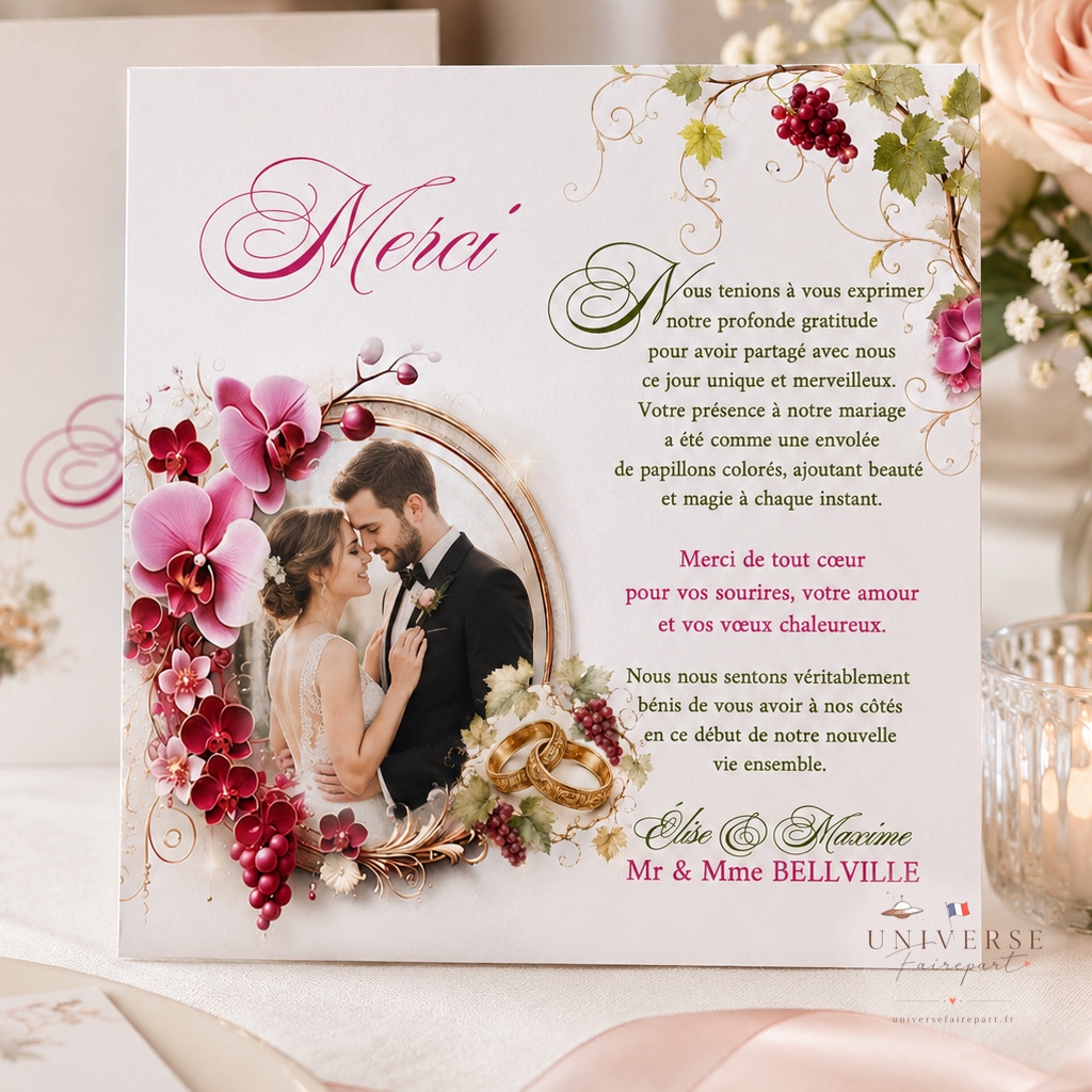 N°549.6 Remerciement mariage la vigne et l’orchidée