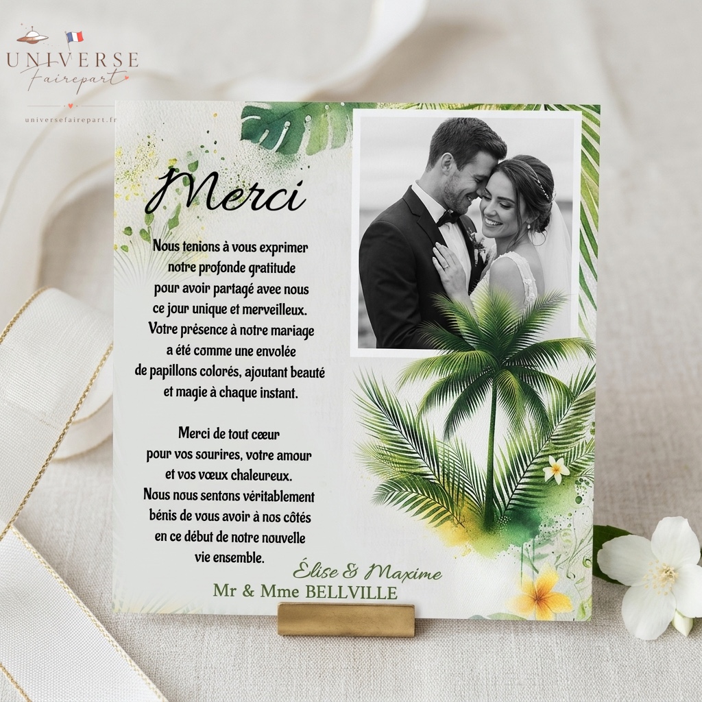 N°05.8 Carte de Remerciement de Mariage  Sous le Palmier Éternel