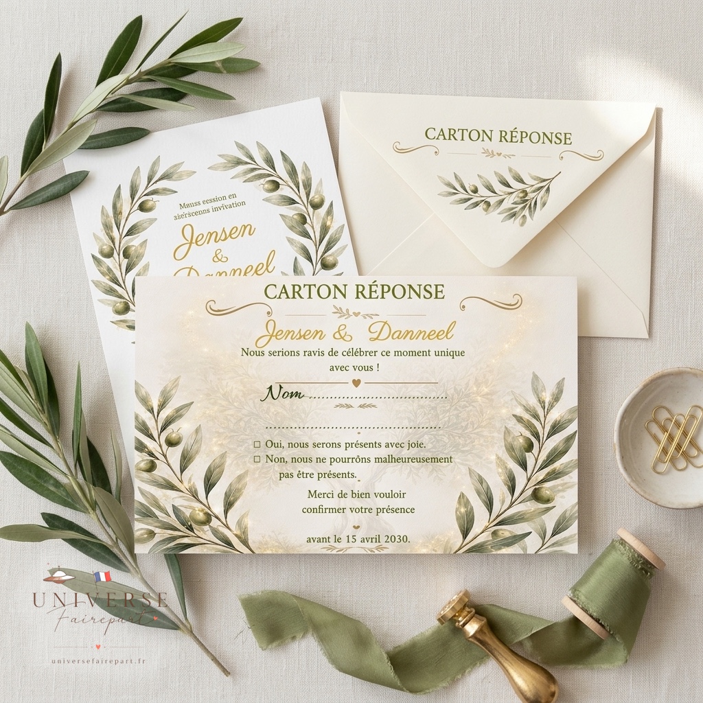 N° 349.2 Carton Réponse de Mariage Oliviers Éternels