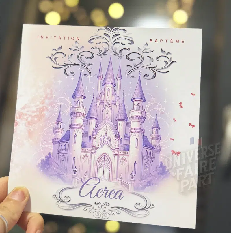 N°29 – Faire-part Château Minnie princesse Parme pastel