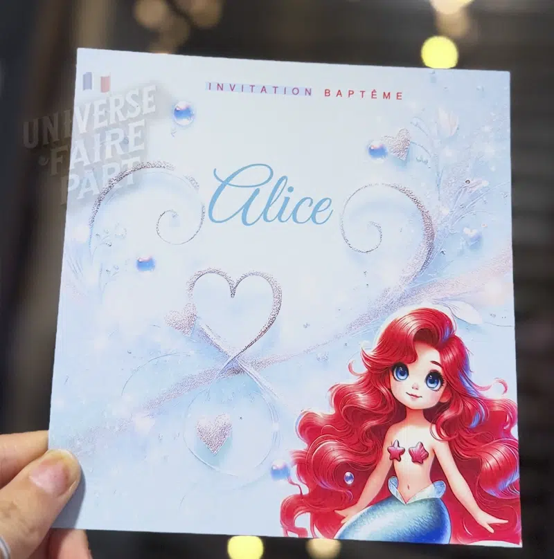 N°339.4 – Faire-part invitation Princesses de contes Ariel petite sirène