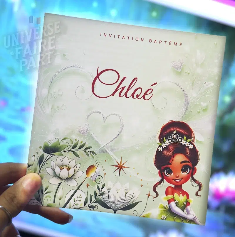 N°339.11 – Faire-part invitation Princesses de contes Tiana