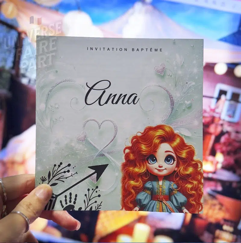 N°339.10 – Faire-part invitation Princesses de contes Rebelle Merida