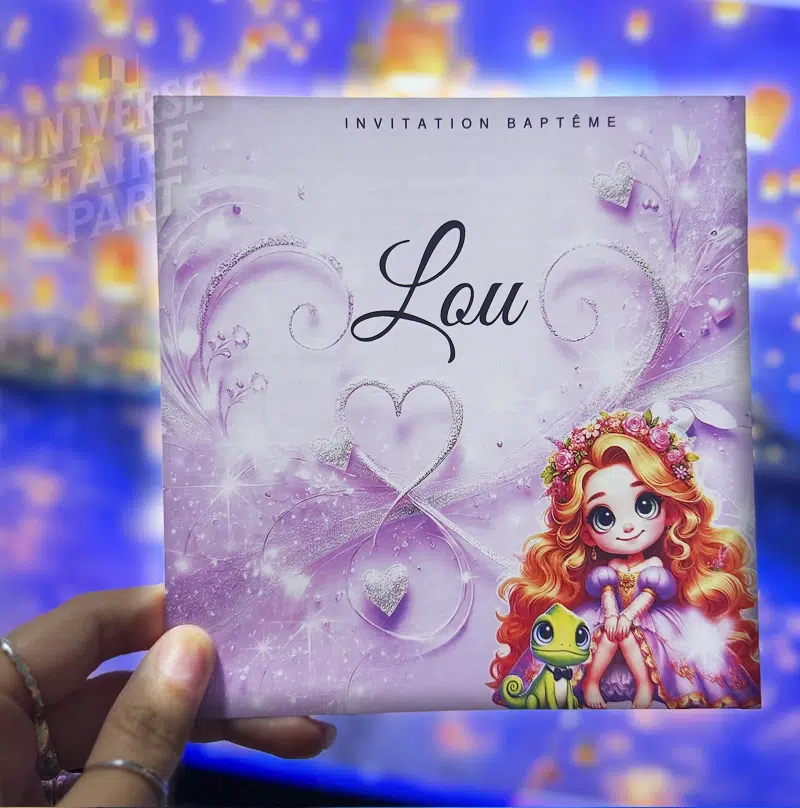 N°339.9 – Faire-part invitation Princesses de contes Raiponce