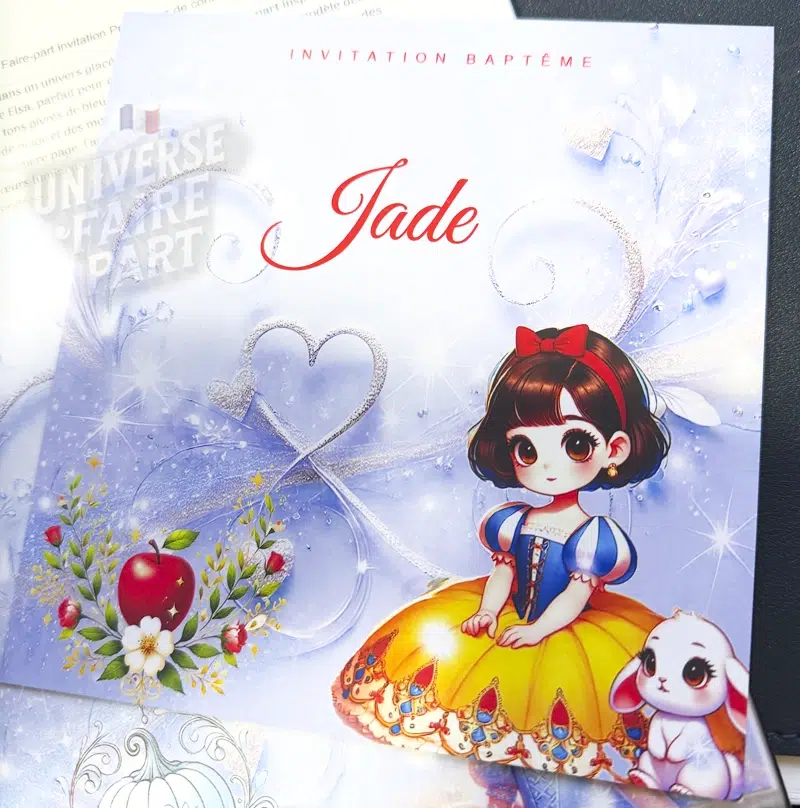 N°339.1 – Faire-part invitation Princesses de contes Blanche Neige