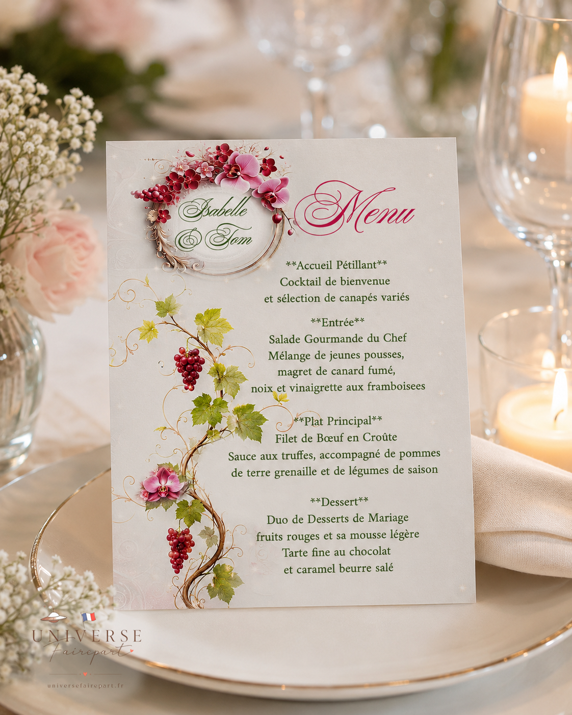 N°549.7 Menu mariage la vigne et l’orchidée