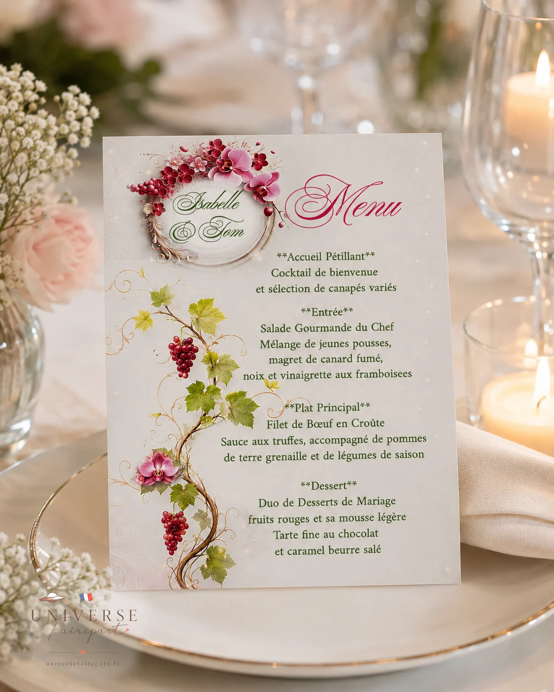 N°549.7 Menu mariage la vigne et l’orchidée
