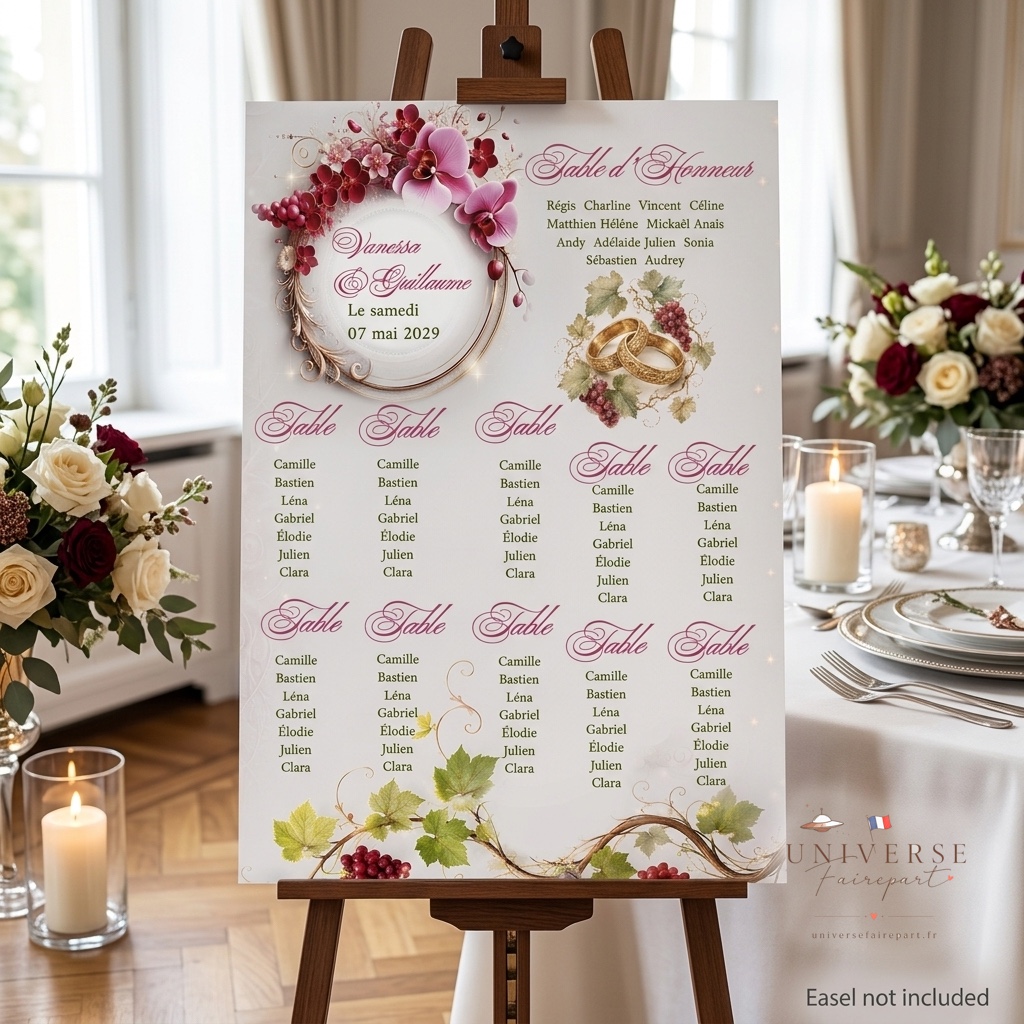 N°549.8 Plan de table mariage la vigne et l’orchidée