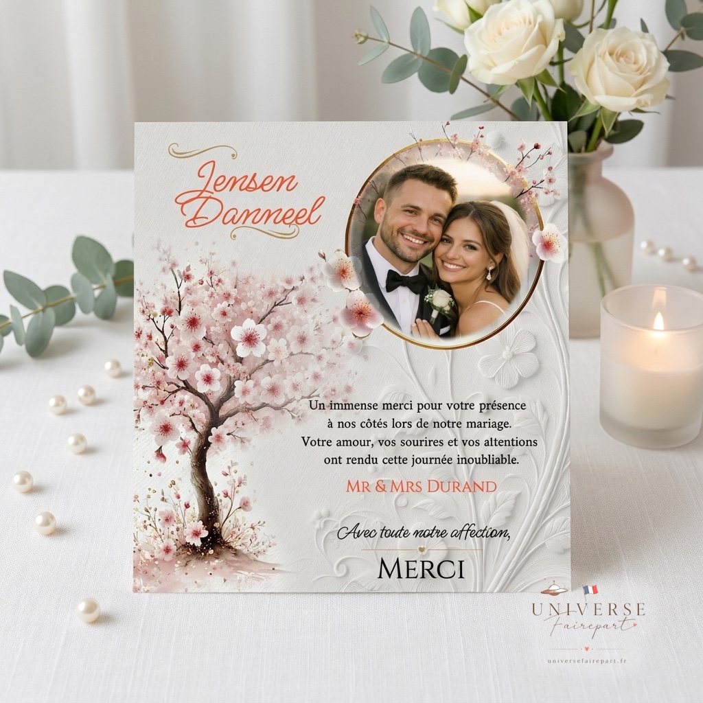 N°536-4 Remerciement de Mariage Sakura Arbre cerisier