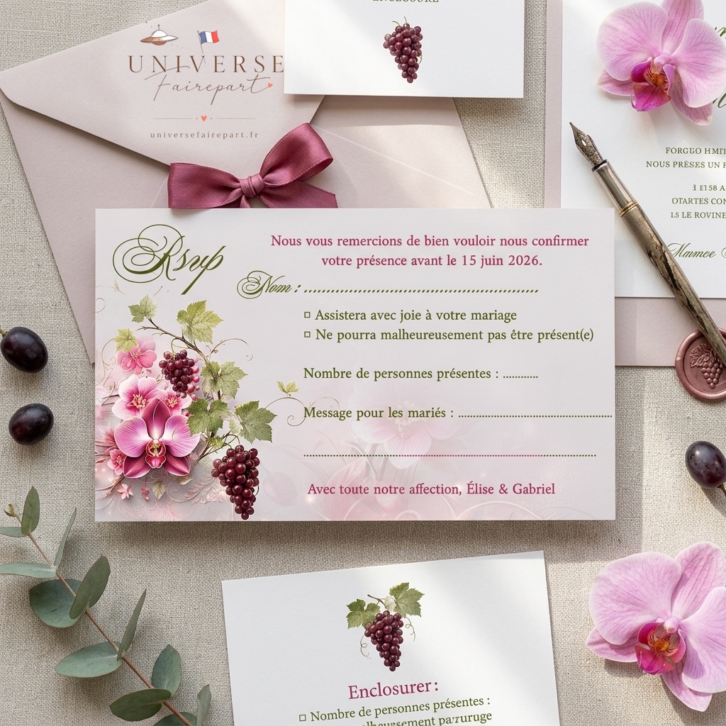 N°549.3 Carton Réponse mariage la vigne et l’orchidée