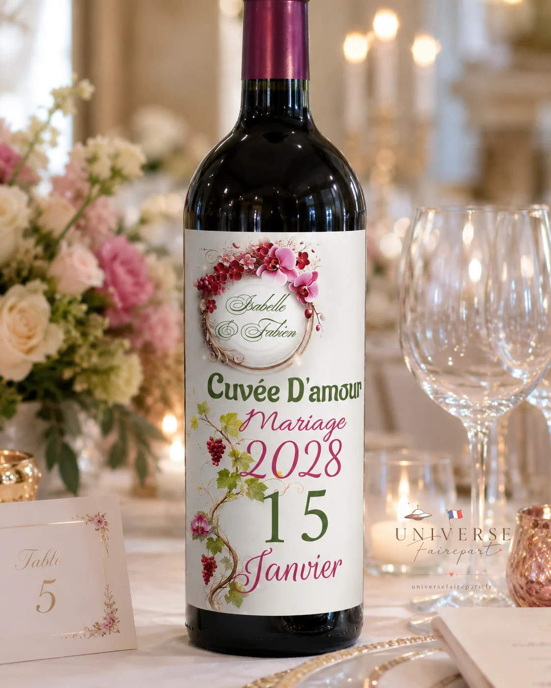 N°549.5 Etiquette bouteille mariage la vigne et l’orchidée