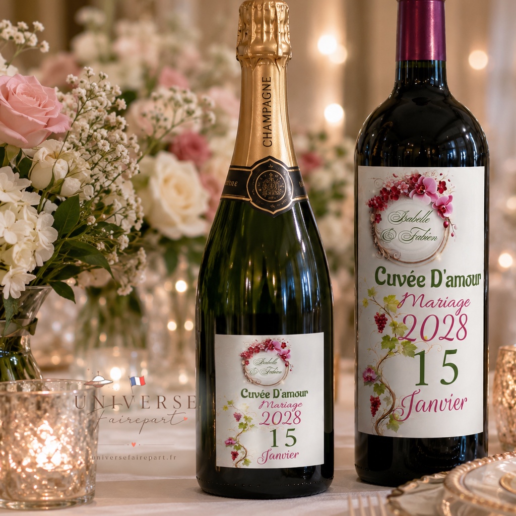 N°549.5 Etiquette bouteille mariage la vigne et l’orchidée