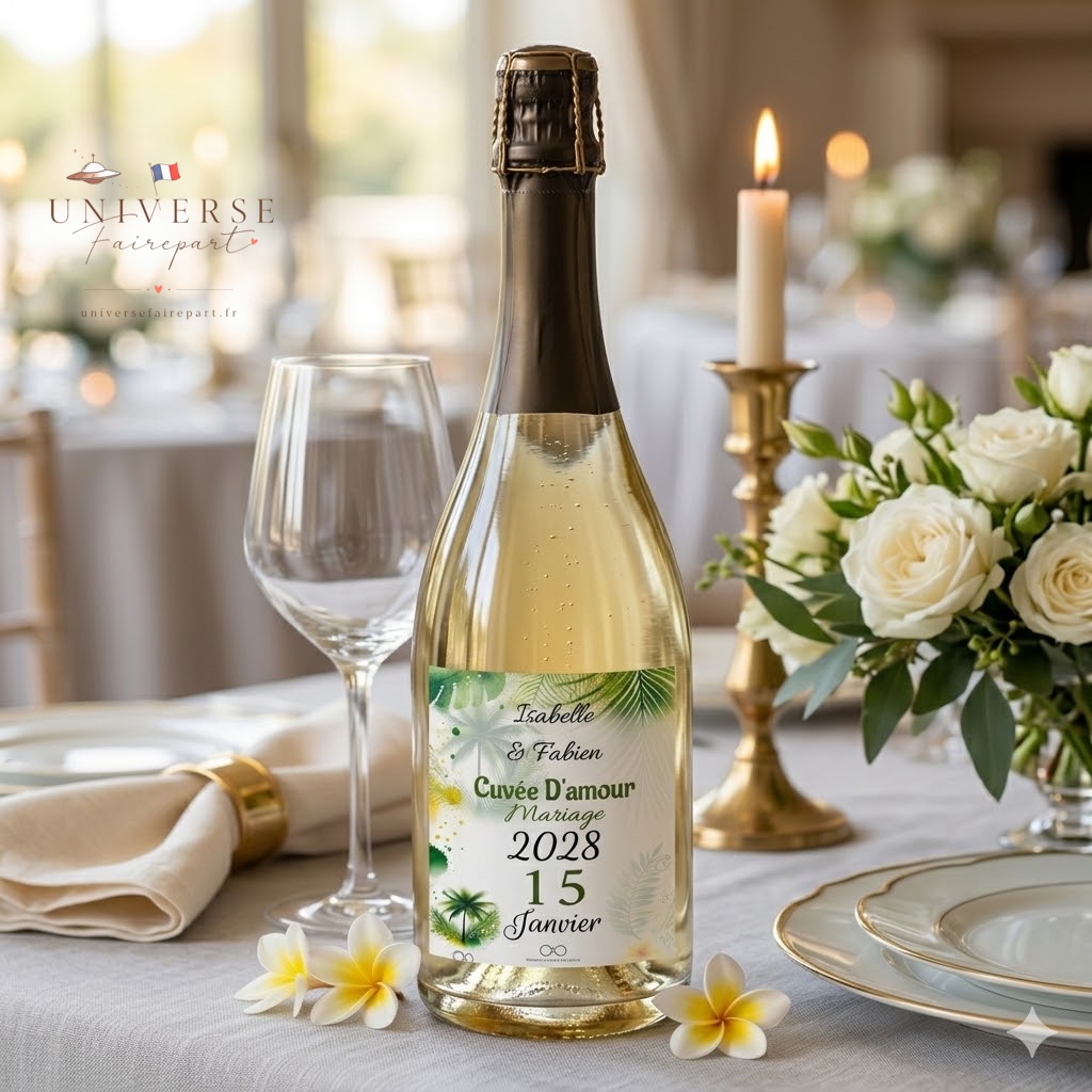 N°05.5 Etiquette bouteille de Mariage Sous le Palmier Éternel