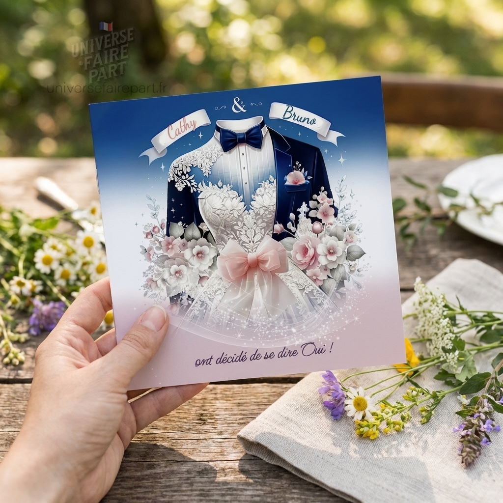 N°217Bis – Faire-part Éclat et Délicatesse Bleu et rose Costume