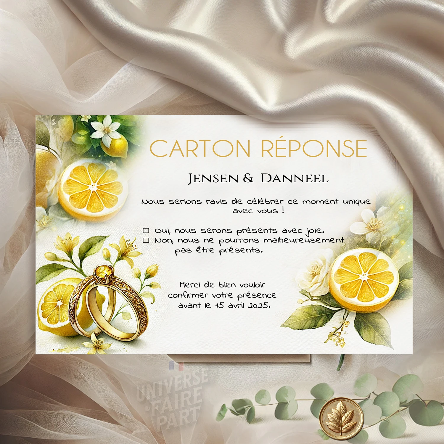 N°187.1 - Carton réponse Mariage Citron sucré