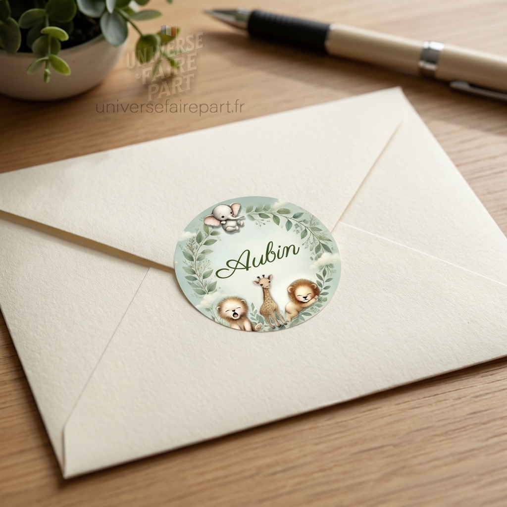 N°196.1 – Rond collant  tendresse animaux de la jungle Aubin