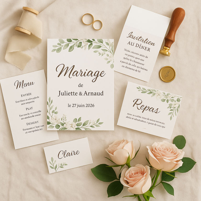 Une liste des articles courants en papeterie de mariage.